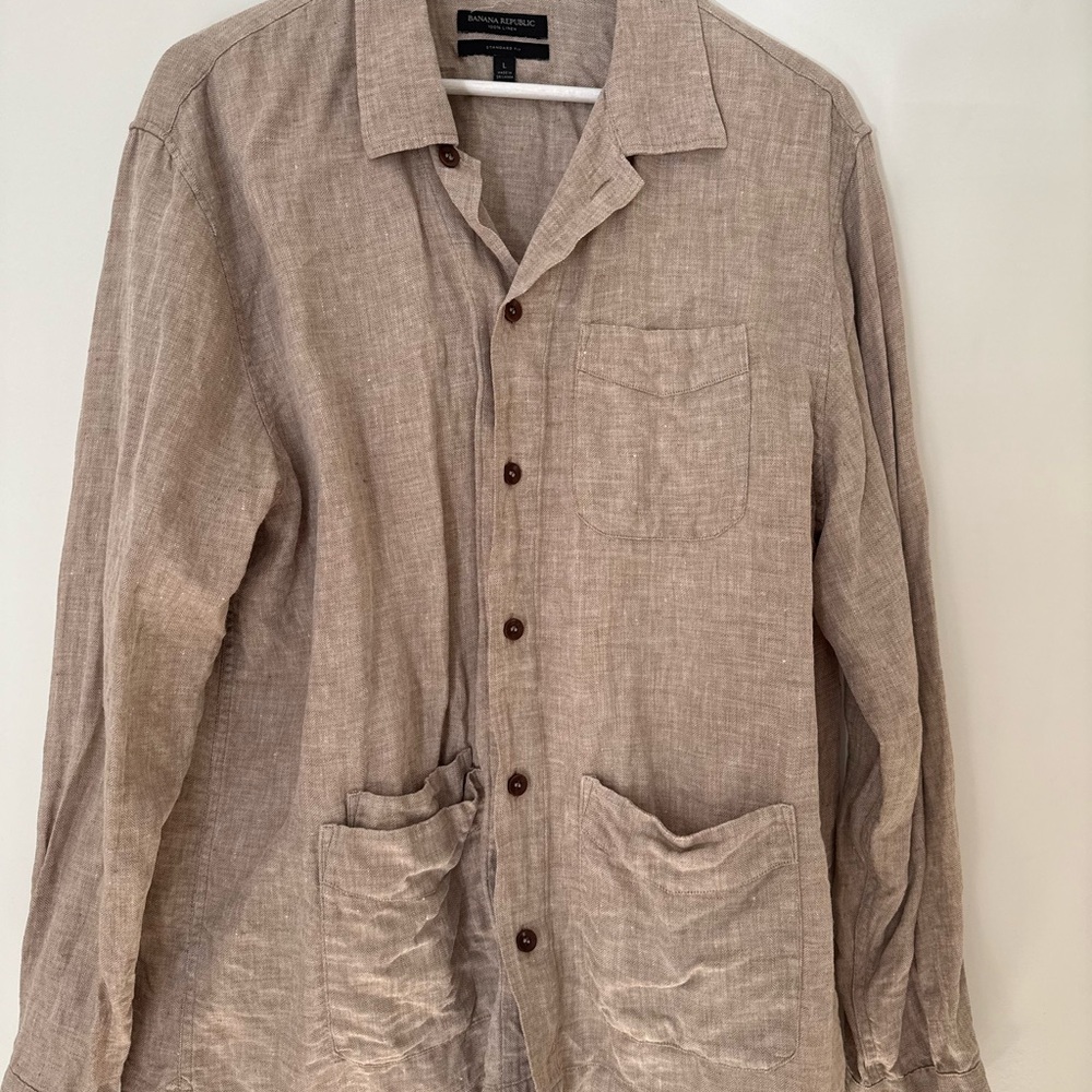 Men's Beige Linen Button Down Shirt